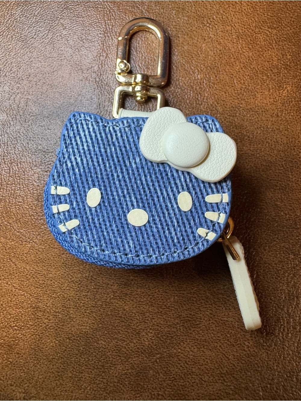 NWT Blue Denim Hello Kitty Pouch Bag Charm with Cream Bow